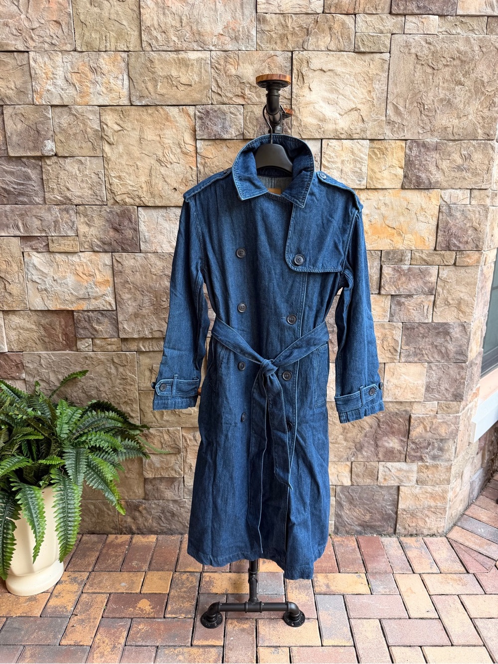 GAP Women's Dark Blue Denim Trench Coat